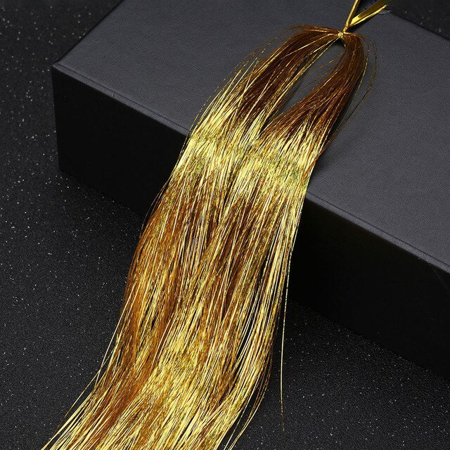 Hair Tinsel Strands Of Hair Colored Hair Strands Glitter Hair Extensions For Braids Hair Dazzle Braids With Elastic Extensiones: Gold 