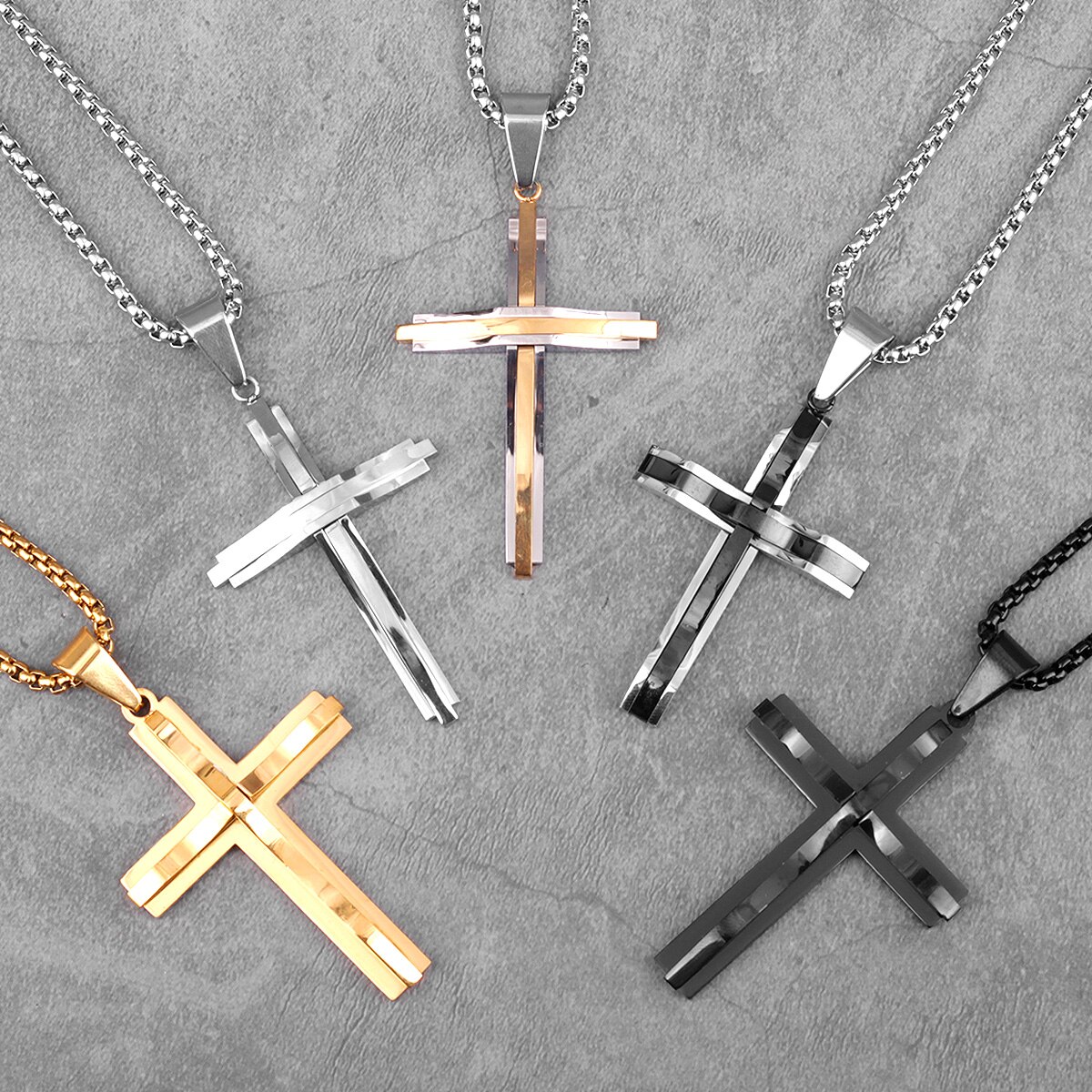 Rustfrit stål sort guld dobbelt kors mænd halskæder vedhæng kæde punk til kæreste mandlige smykker kreativitet