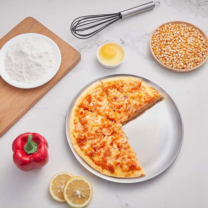 Rvs Pizza Pan 8-Inch Set Van 6, pizza Bakken Pan Pizza Lade Ronde Pizza Bakplaat Oven Lade, Non-stick