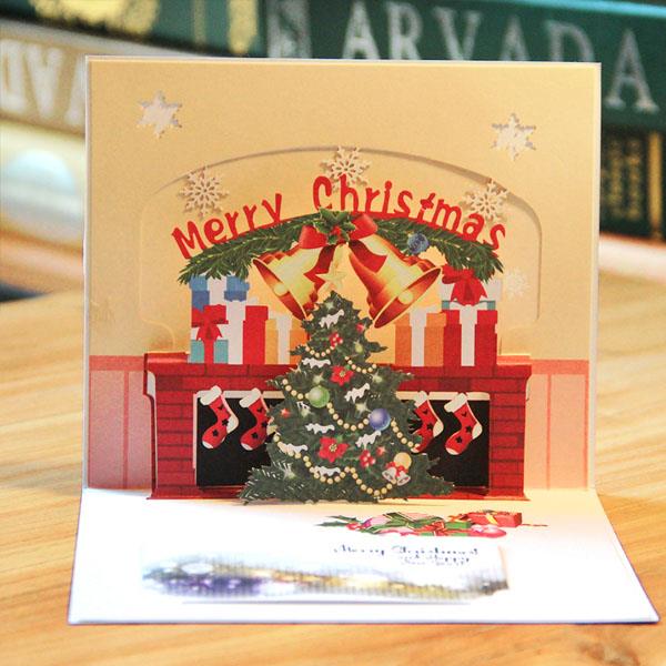 Paper Christmas Bells Postcard Xmas Souvenirs Blessing Postcard 3D Greeting Card Invitations