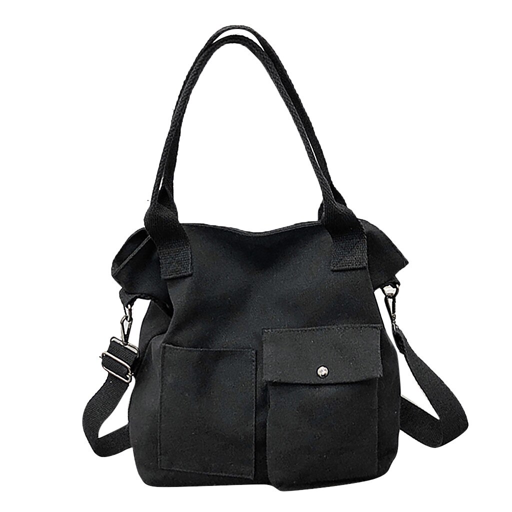 Unisex Solid Soft Casual Totel Tas Canvas Messenger Bag Schoudertas: Black