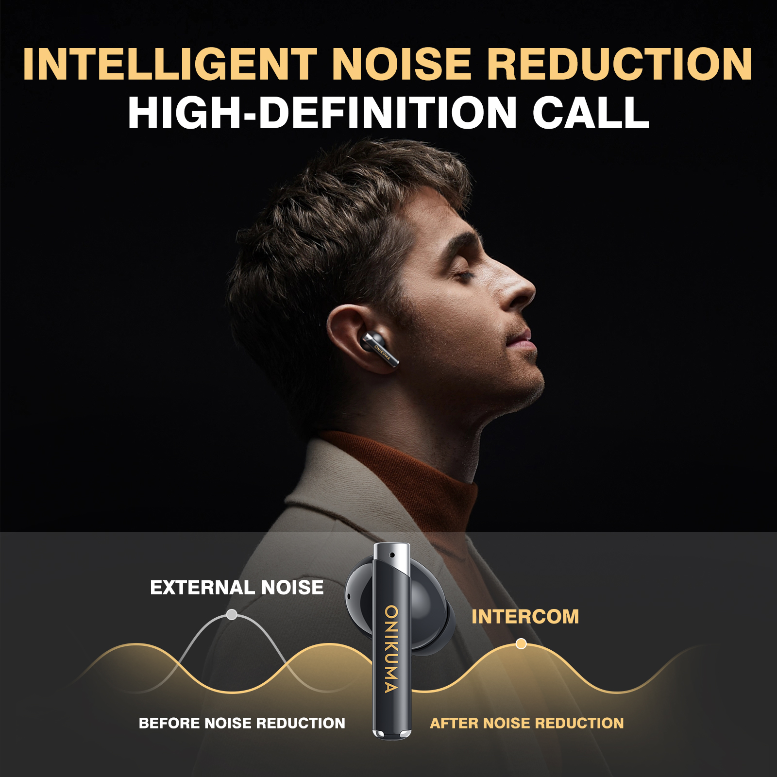 Onikuma Wireless Gaming Headset neue Ohrhörer HiFi-Stereo-In-Ear-Kopfhörer mit Mikrofonen Dual-Mikrofon