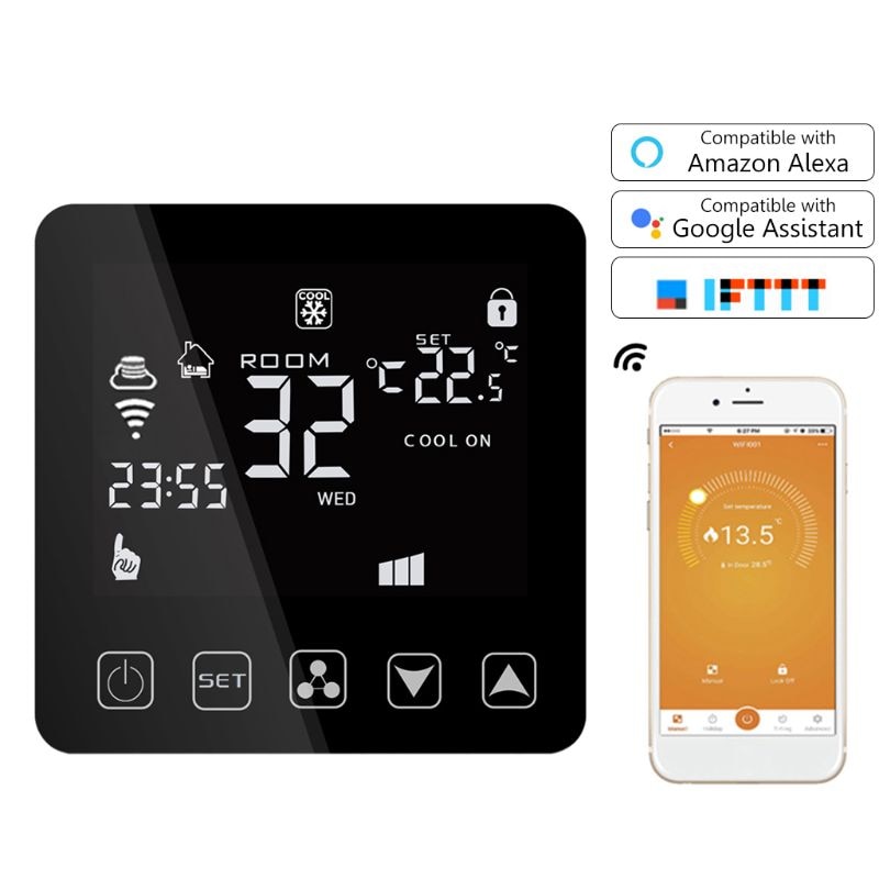 Wifi Central Air Conditioner Thermostat Fan Coil Cooling Heating Temperature Remote Voice Control for Alexa Google Assistant IFT