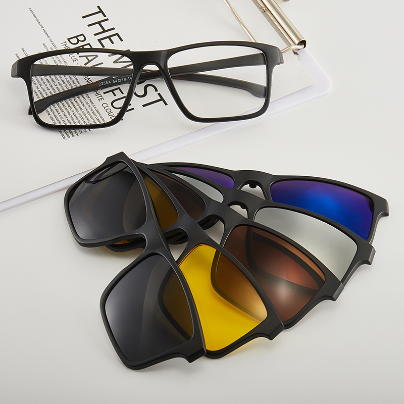 6 en 1, gafas de sol magnéticas ópticas polarizadas para hombres y mujeres, pinza magnética para gafas de sol, Marco y bolsa