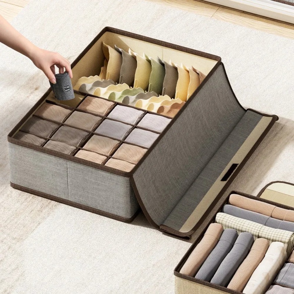 Underwear Storage Box Organizer Fabric Storage Compartments Drawer Type Storage Box Wardrobe Organizer Clothes Foldable Home