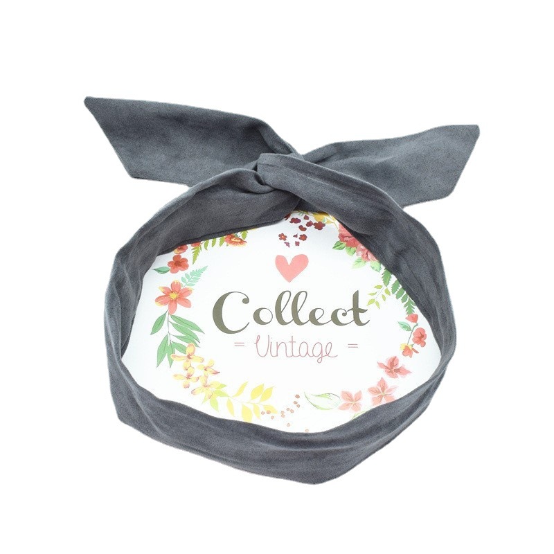 Ruban d'oreille de lapin en daim de couleur unie pour femmes, bandeau pour cheveux, nœud papillon croisé, écharpe en fil métallique, accessoires pour cheveux pour filles: GRIS