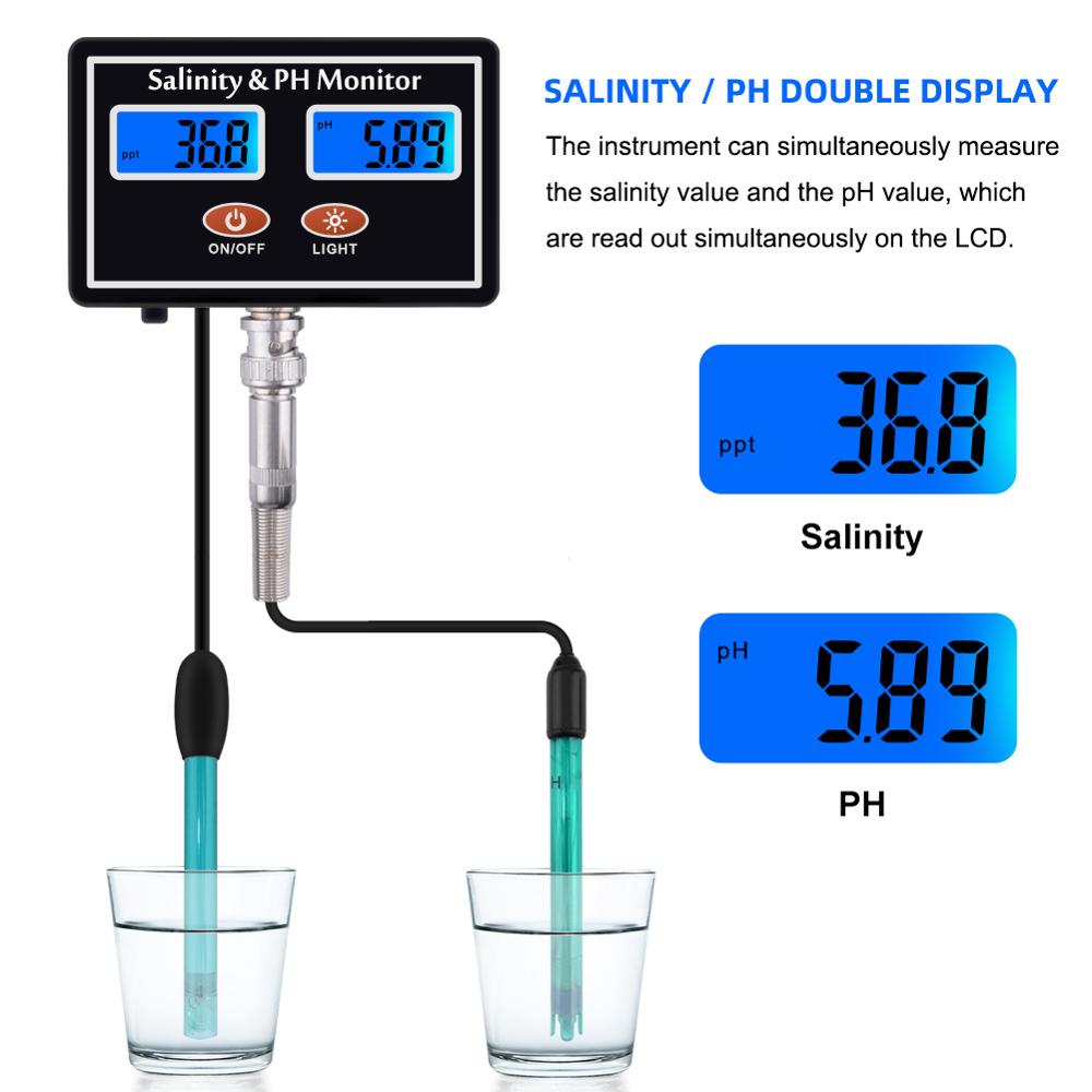 yieryi Online PH &amp; Salinity Monitor 2 in 1 ph meter&amp;Salinity Tester for Aquarium pool spa seawater horticultural water