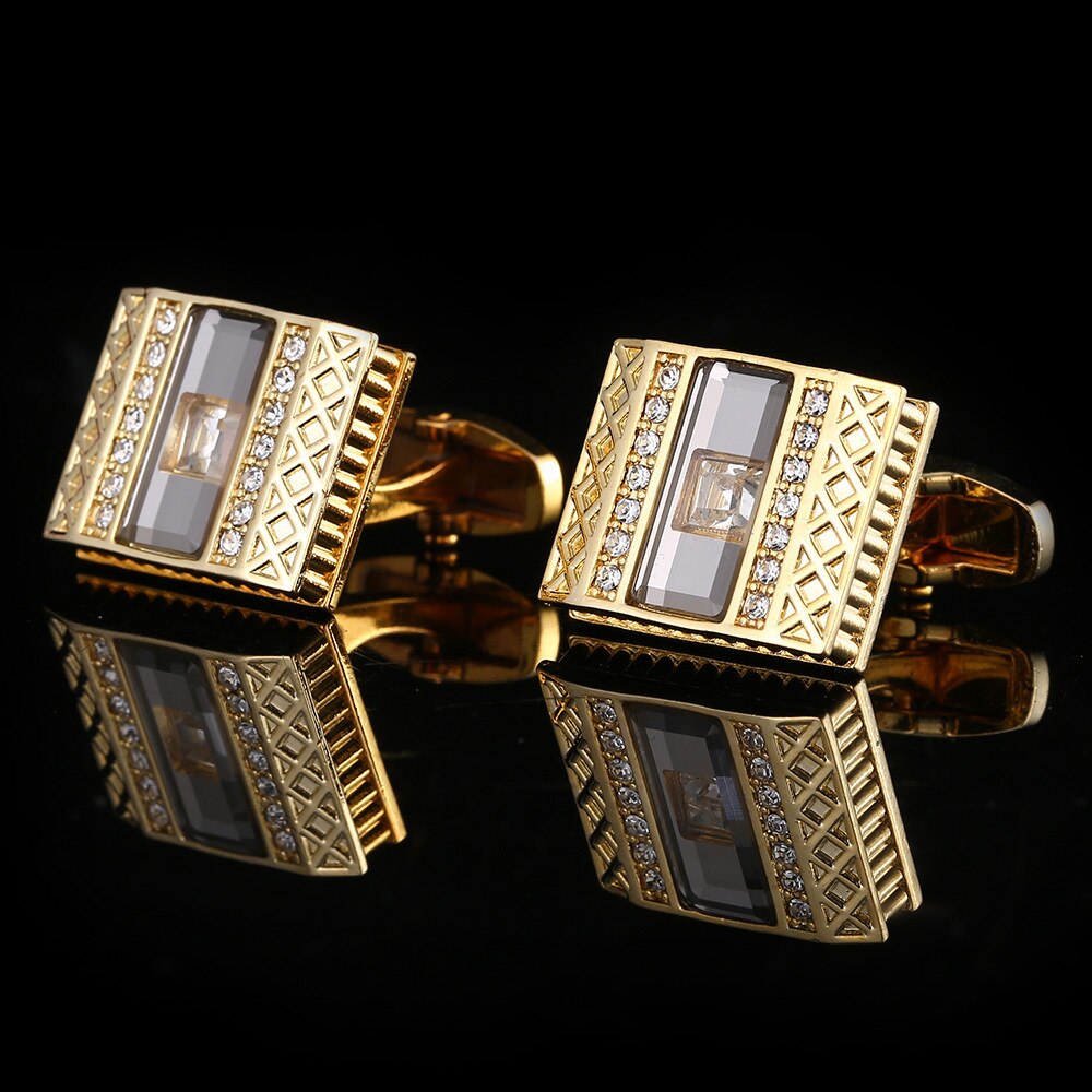 Golden French Shirt Men's Cufflinks Business Cuff Link Gentleman Formal Wear Accessories Luxury Rhinestone Cuff Links Mens