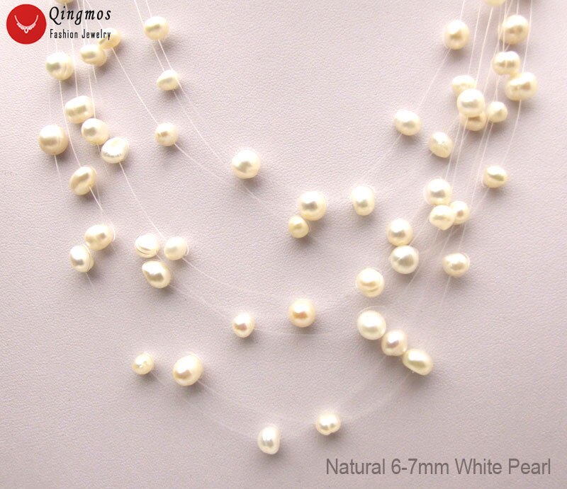 Qingmos Pearl Necklace for Women - 6-7mm Round Freshwater Pearls - 8 to 20 Strands - 18-20 Inch Length