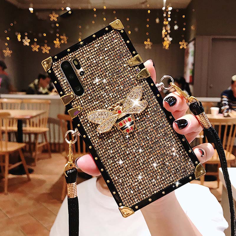 Glitter Crossbody lanyard Case for Huawei P30 P20 Pro Luxury Bling Sequins Diamond Phone Case for Huawei P30 Girl Cover Fundas