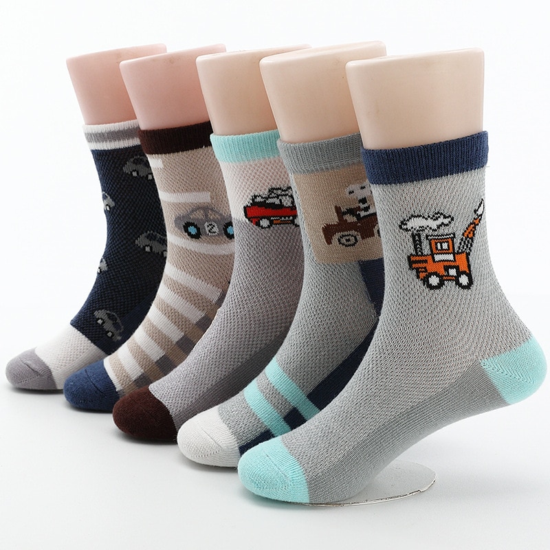 Spring&amp;Summer Children Socks Mesh breathable Car style cotton boys with girls socks 3-12 year kids socks 5 pairs/lot