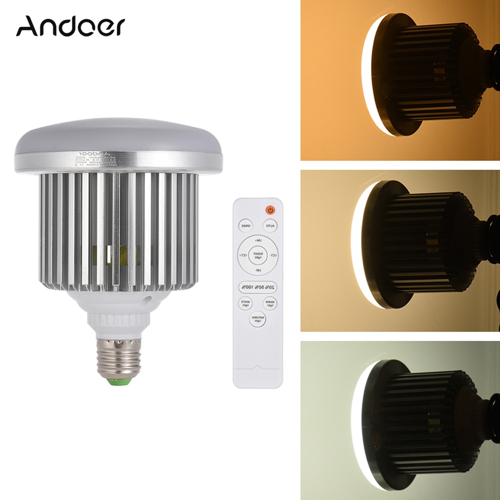 Andoer E27 50W LED Photo Studio bombilla luz brillo ajustable 3200K 5600K w/Control Remoto Video bombilla AC185-245V