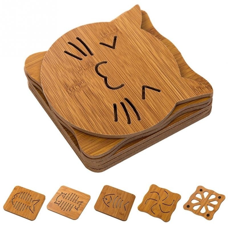 1pc coaster pinwheel stort fiskben tålig katt härligt tecknat köksbord som skyddar träkopp