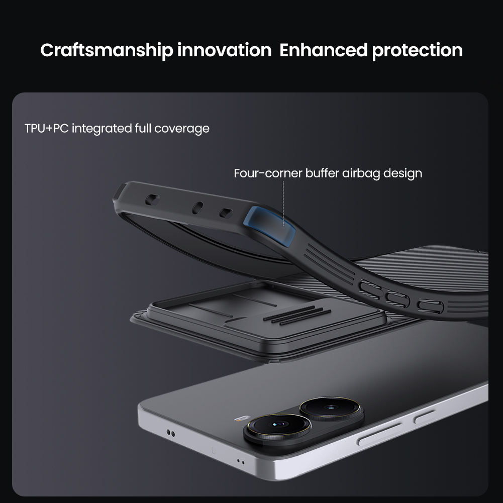 Nillkin CamShield Pro Case for Xiaomi Poco X7 Pro / Poco X7 Slide Camera Cover TPU+PC Hybrid Shockproof Diagonal Striped Texture