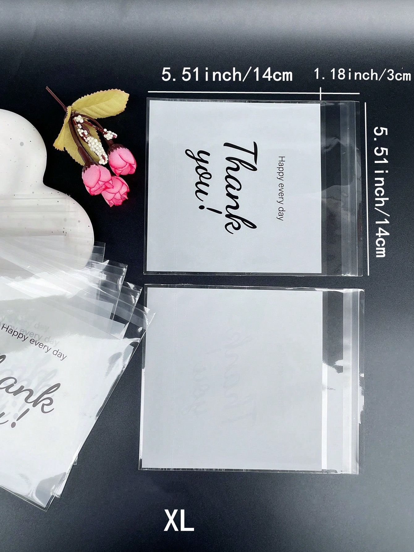 100 stuks, 3 maten, bedankt bedrukte opp zelfsluitende zakjes, kleine zakjes voor feestdecoratie