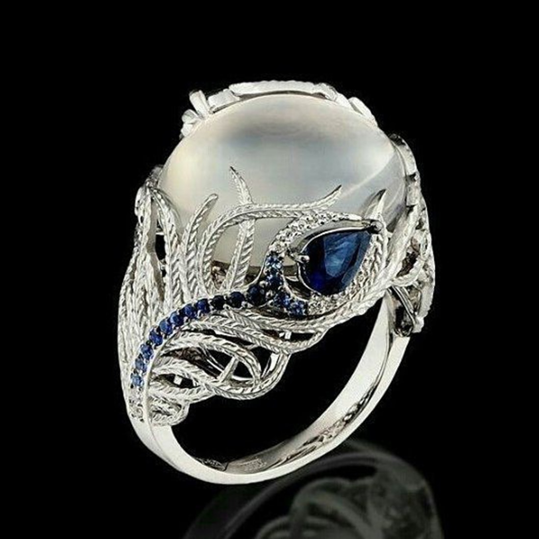 Milangirl Vintage Hollow Natuurlijke Opal Cat Eye Ringen Veer Big Stone Ringen Voor Vrouwen Mode-sieraden