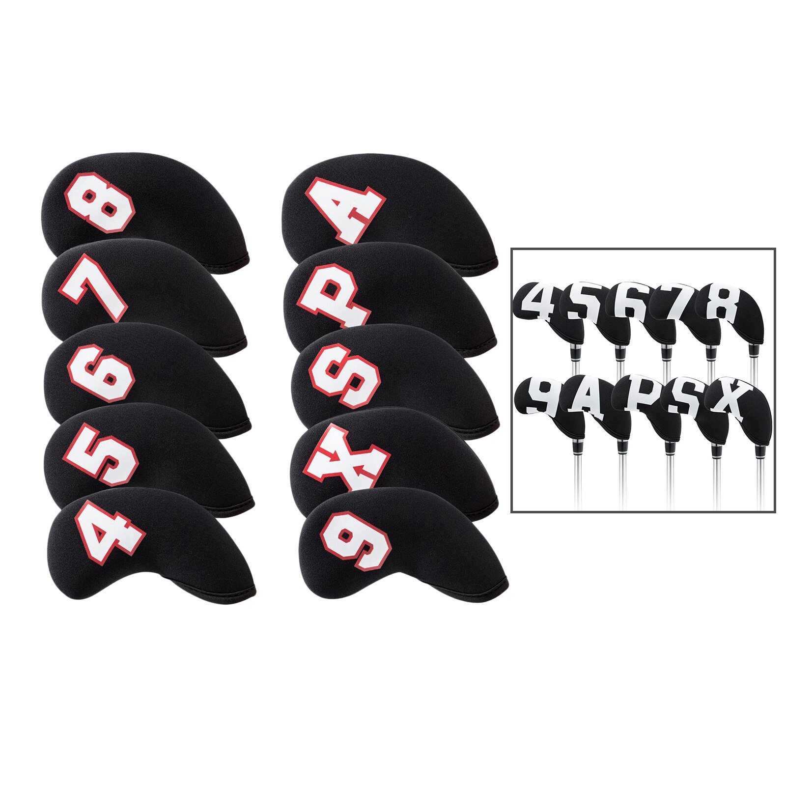 10x Golf Ijzer Headcover Universele 13X7Cm Head Cover Golfer Club: Black Red