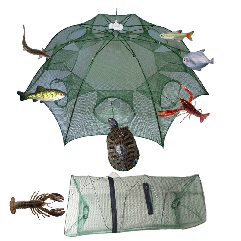 Red de pesca plegable, trampa de red de aterrizaje, jaula de inmersión fundida para pescado, camarón, pececillo, cangrejo
