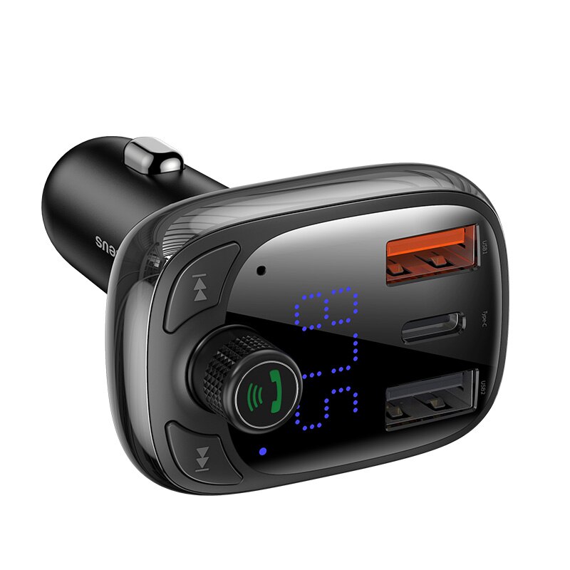 Baseus Caricabatteria Da Auto Trasmettitore FM Bluetooth MP3 di Ricarica Rapida Dual USB Tipo-C Caricatore di CONTROLLO di QUALITÀ 3.0 PD3.0 Per il iPhone 11 Samsung S9