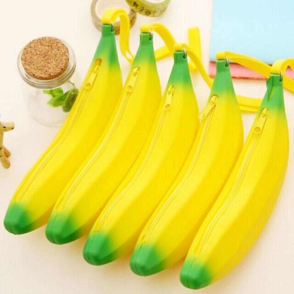 Kawaii Banaan Vorm Etui Portemonnee Pouch Potlood tas Siliconen Draagbare tas School Briefpapier Supply