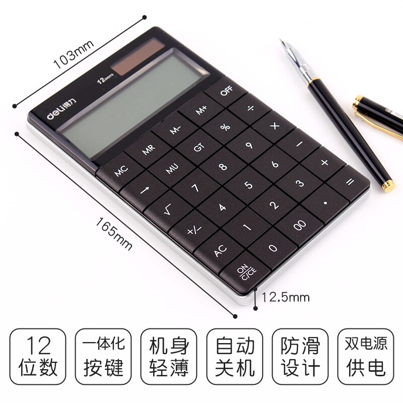 Deli calculator candy color office solar mini student financial special computer: black
