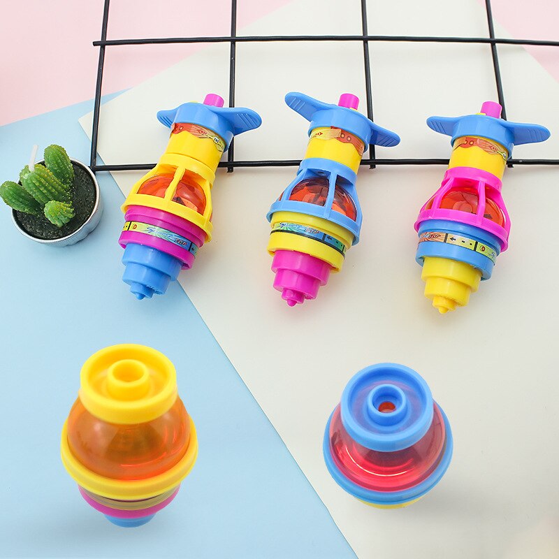 Colorful Flash Spinning Top Plastic Luminous Ejection handle Gyroscope flashing Pressure Gyro Children's Classic Toys