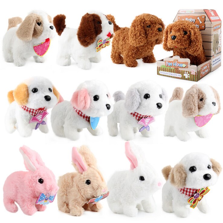 Simulation électrique pour enfants chien petit lapin blanc en peluche Teddy appellera marche chiot intelligent robot chien jouet