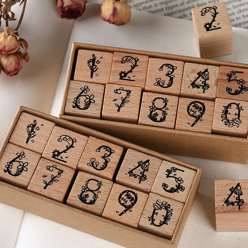 Vintage basic nummer stempel sæt planlægger træ stempel planner træ gummi stempel gør det selv scrapbog kort dekoration prægning
