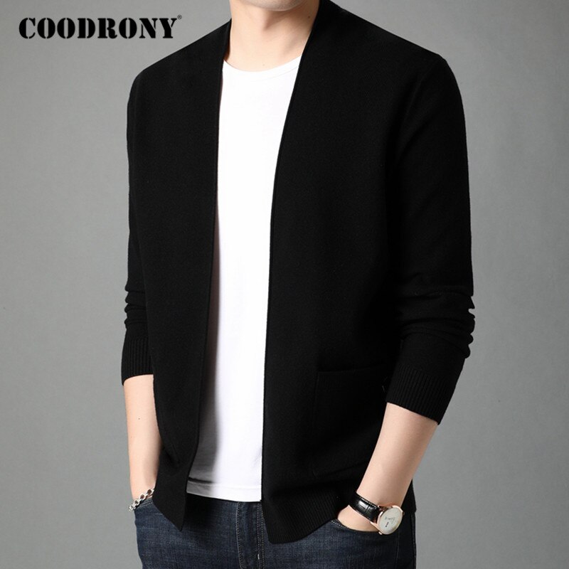 COODRONY-cárdigans de lana suave para hombre, cárdigans a la de , cárdigans de bolsillo C1115, otoño e invierno, novedad de