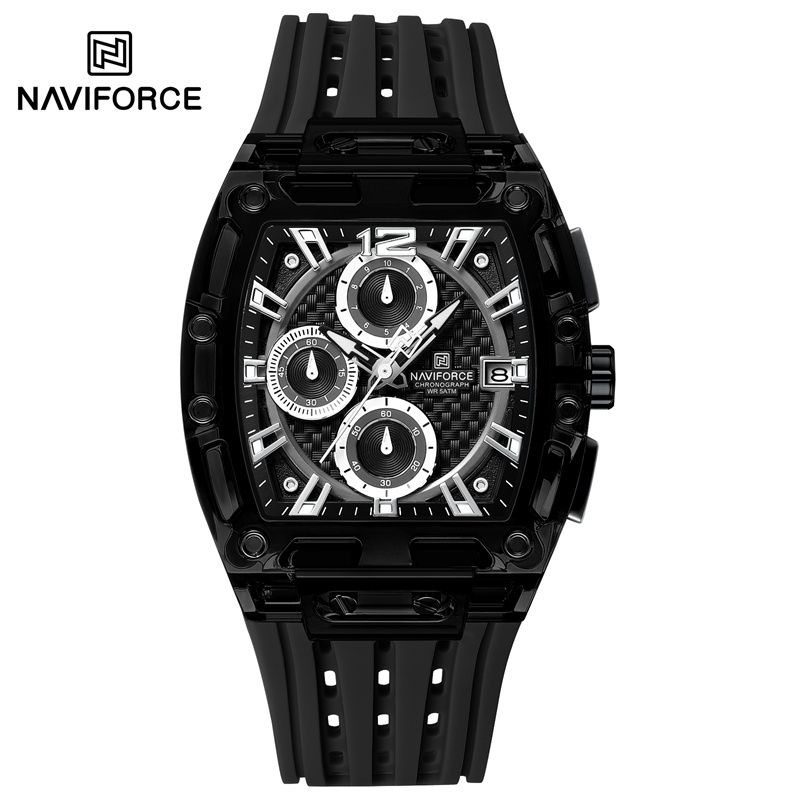 Naviforce 5 atm impermeabil ceasuri bărbătești originale sport cuarț multifuncțional curea silicon carcasă pătrată ceas de mână: Multicolor