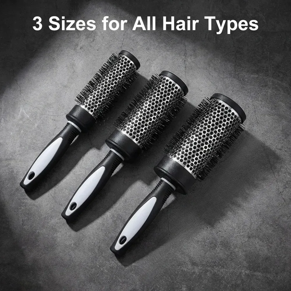 Thermisches Rundbürsten-Set mit Rutschfestem Griff, Nylonborsten, Friseur-Lockenroller, Kamm für Föhn-Styling und Volumen