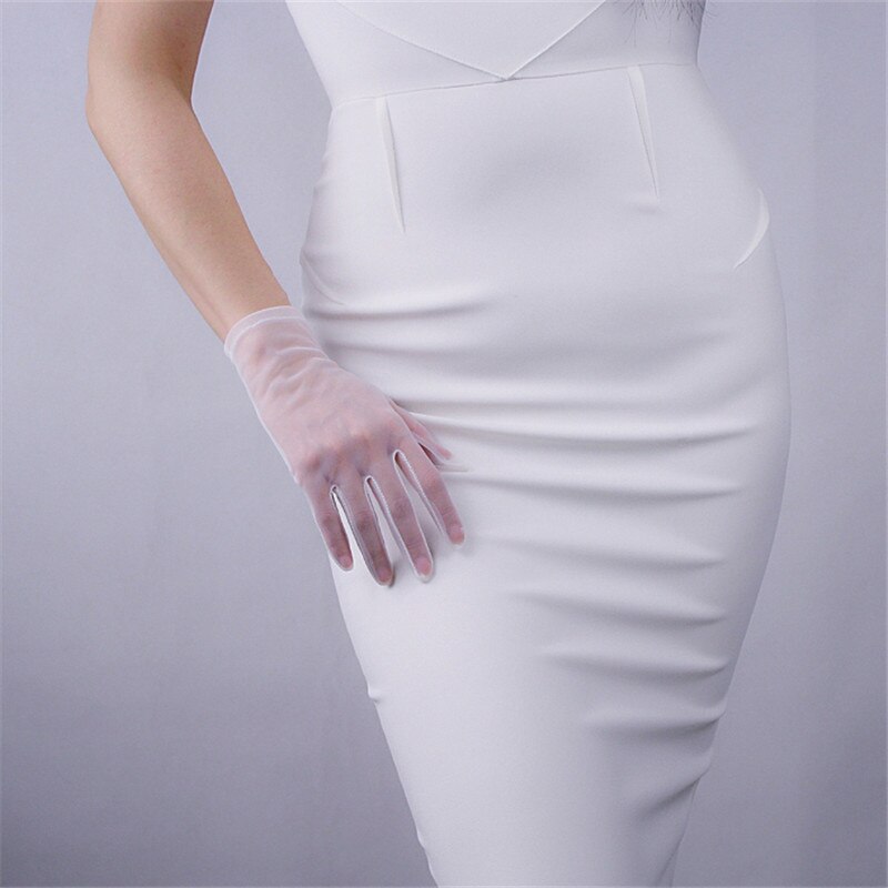 Schwarz Seide Frauen Kurze Handschuhe Spitze Mesh Gaze Ultra-Dünne Retro Boda vestido Elegante frauen Handschuhe Touch bildschirm TB55-9: WHITE