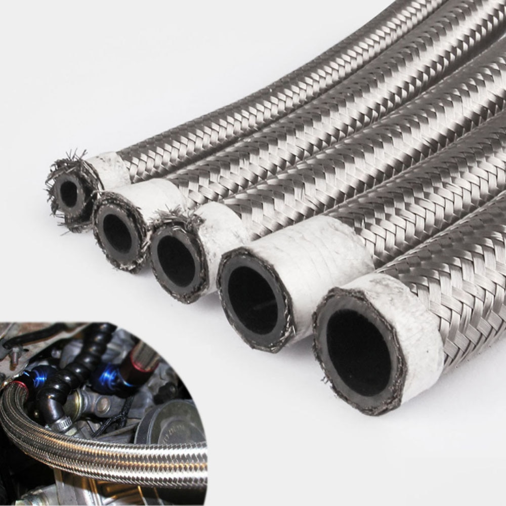 1M AN4-AN12 Stainless Steel Universal Oil Hose End Fuel Hose Double Braided Fuel Line Turbo Oil Cooler Hose 1500 PSI