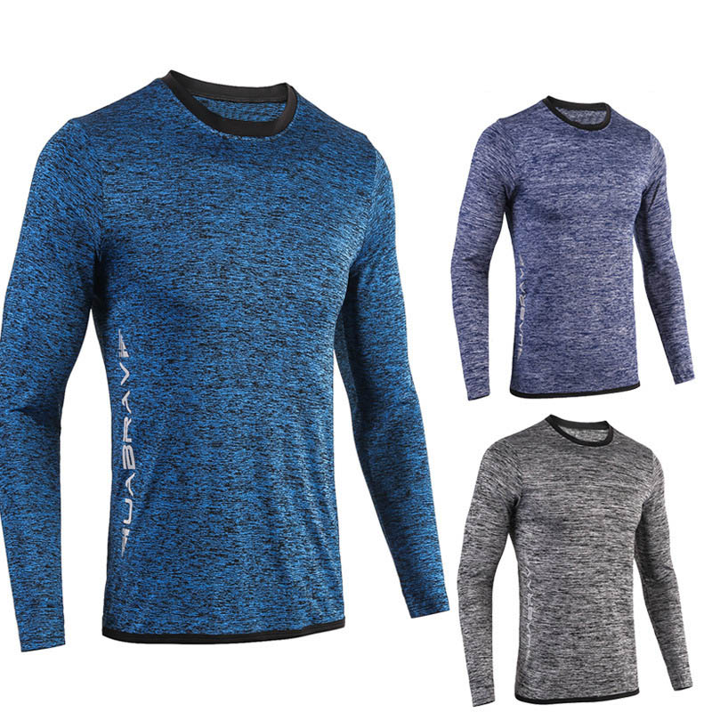 Herr t-shirt kompressionströja löpning tight träning långärmad t-shirt bodybuilding fitnesskläder torr passform t-shirt topp