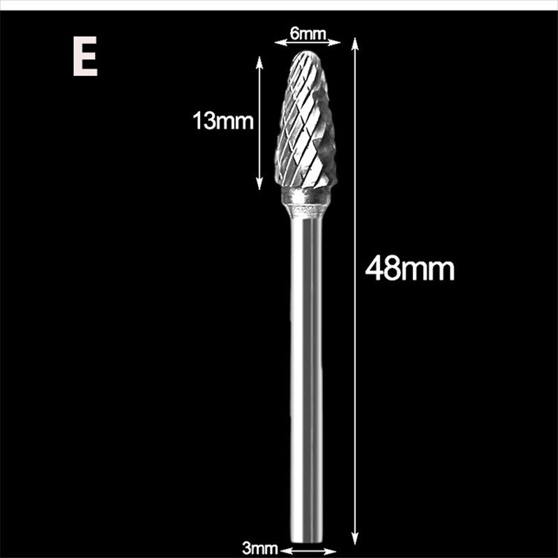 3x6mm Tungsten Steel Carbide Burr Cutter Rotary Tool Burr Double Diamond Cut Rotary Polishing Tools: E