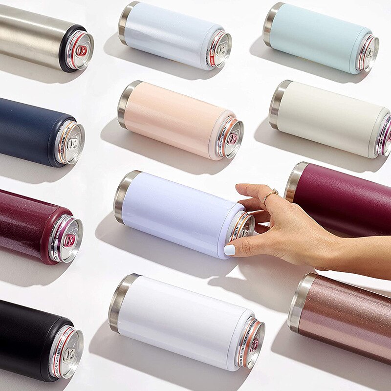 12oz Vacuum Beer Thermos Double Wall Outdoor Cold-Keeping Juice Cola Cans Bottle 304 Stainless Steel Beer Cooler Cups