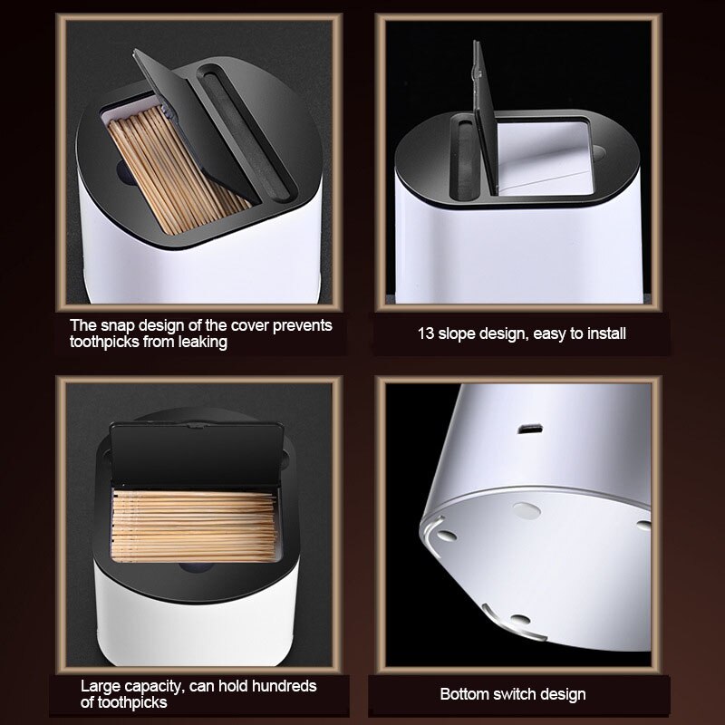 Intelligent Sensor Toothpick Box Automatic Pop-up Smart Sensor Toothpick Dispenser for Home Hotel Can Hold