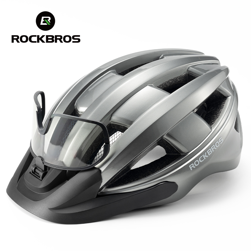 ROCKBROS-casco de ciclismo ultraligero, gafas magnéticas con luz trasera, casco de bicicleta integrado, protección de para montaña y carretera: Azul