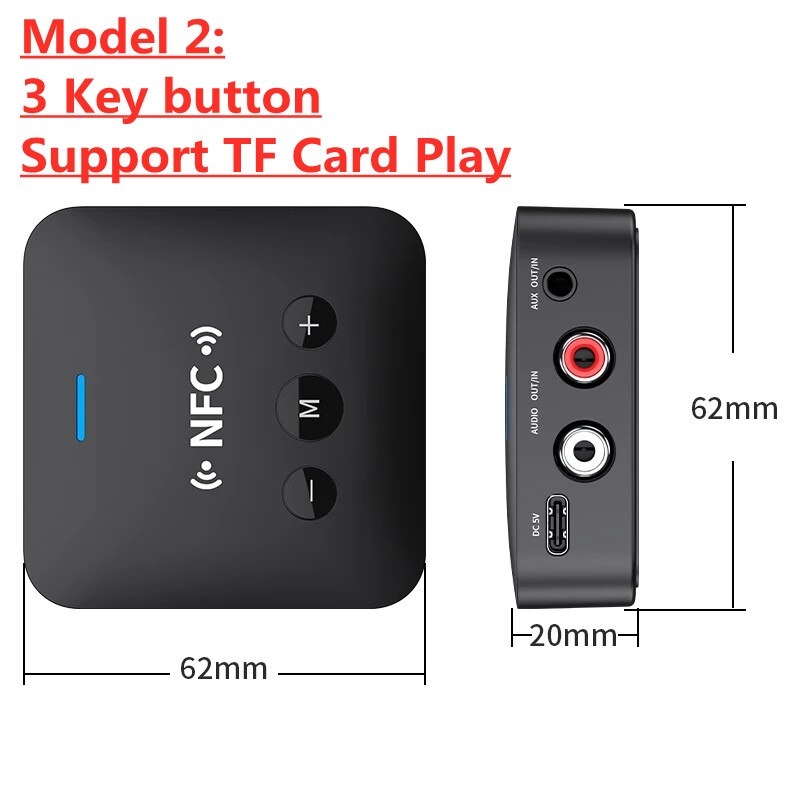 Bluetooth 5.0 Audio RCA ricevitore trasmettitore TF Card AptX 3.5mm Jack Aux NFC adattatore Wireless Stereo per auto TV PC 2 altoparlanti: Model 2