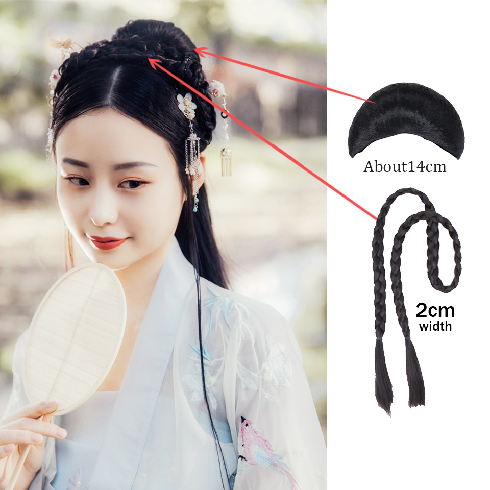 HUAYA – Extensions de perruque, postiche de cheveux chinois ancien, haute corne de bœuf noir, coiffure classique, couronne, tresses, Chignon