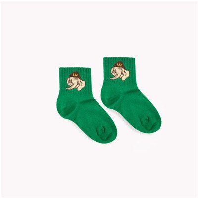 Enkelibb arricals mærke dyrestrømper baby bomuld tube sokker elefant bjørn kat tegneserie sokker børn: Grøn / 3-4y