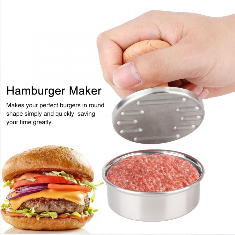 Edelstahl Hamburger Hersteller Fleisch Presse Schimmel Manuellen Druck Fleisch Kuchen Burger Maschine Küche Zubehör
