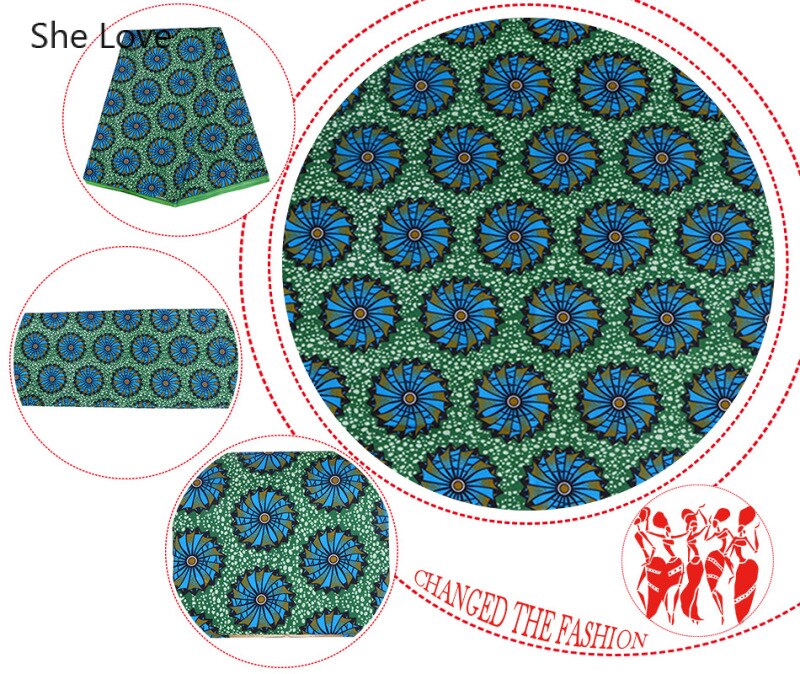 Ze Liefde 1 Yard/lot Groen Afrikaanse Print Wax Stof Nigeriaanse Bintarealwax Polyester Ankara Wiel Bedrukte Stof Diy Jurk materiaal