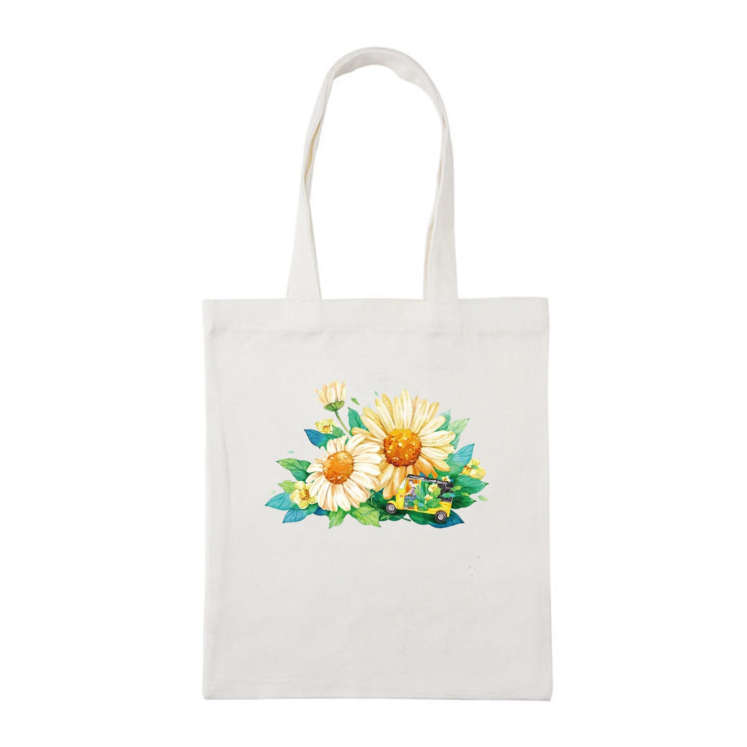 Dames boodschappentas dames canvas schoudertas eco tas herbruikbare tas shopper tassen studenten boekentas bloem plant melodie: B21-27 witte