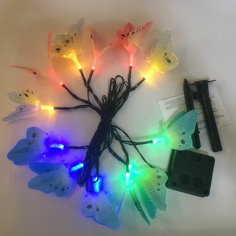 Solcellestreng lys 20 sommerfugl utendørs blomst dekorativt lys til hjemmet uteplass hagetre solcelledrevne lamper fiberoptisk lampe: Flerfarget / 12 lysdioder - solenergi