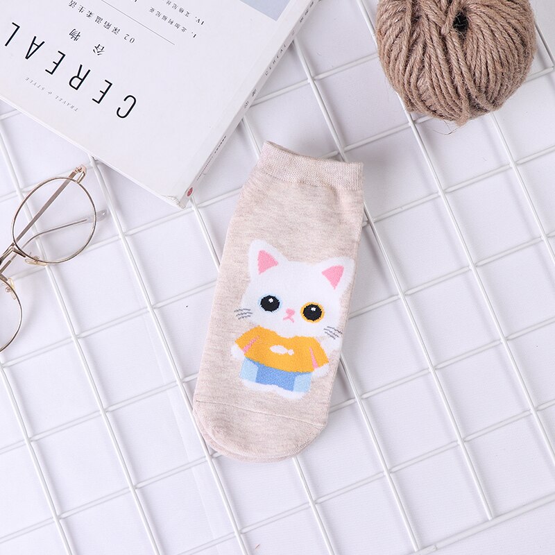 1 Pair / 5 Pairs Ladies Socks Kawaii Kitten Pattern Socks Personality Fun Pattern Socks Cute Animal Series Girl Socks: Khaki