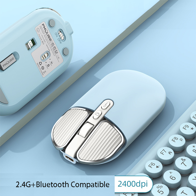 Mini souris sans fil 2.4 ghz, compatible Bluetooth, mignonne, muette, pour Macbook, Rechargeable, pour PC, ordinateur portable, bureau, souris de jeu: BLEU CIEL