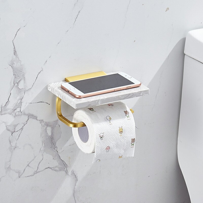 Lys luksus guldmarmor toiletpapirholder aluminium toiletpapirholder toiletpapirholder mobiltelefonholder toiletpapir: Grå stenholder