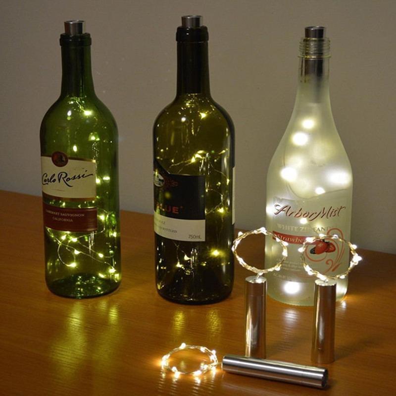 Solled 10 stk kobber sølv vinflaske led string lys belysning til fe juletræ bryllup bar fest dekoration