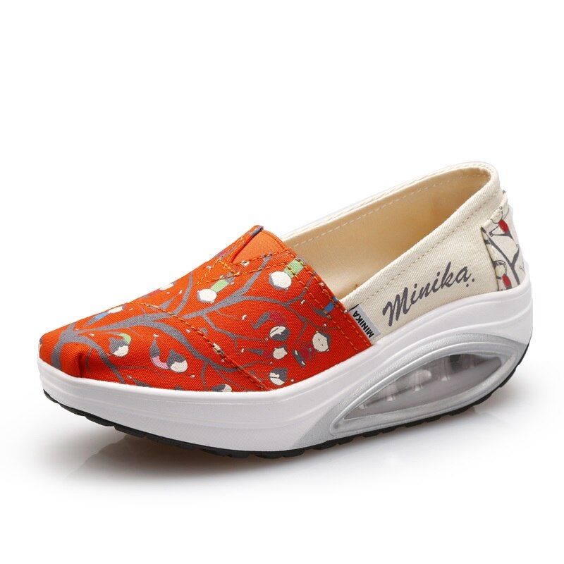 Minika Fitness Shoes Women Sport Swing Wedges Platform Zapatos Mujer Canvas Trainers Loss Weight Feminino Toning Shoes: Orange / 7
